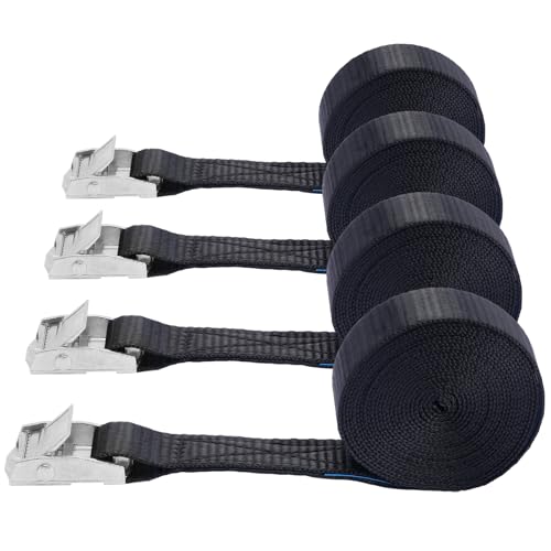 Lashing Straps,1" x 10Ft Adjustable Cam Buckle Tie Down Cinch Strap for Packing Black 4 Pack,Packing Straps Heavy-Duty for...