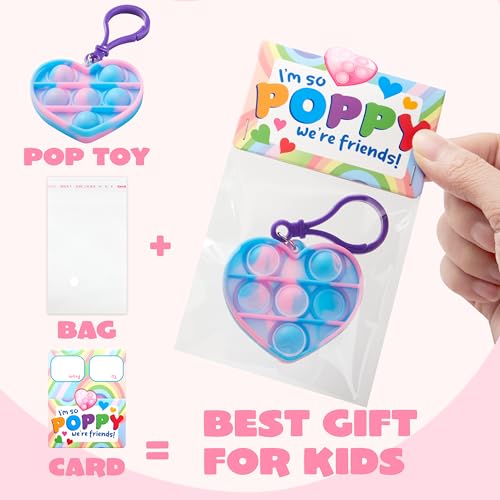 JOYIN 30 Packs Valentines Day Gifts for Kids, Heart Pop Bubble Keychain with Valentines Day Cards for Kid School Classroom...