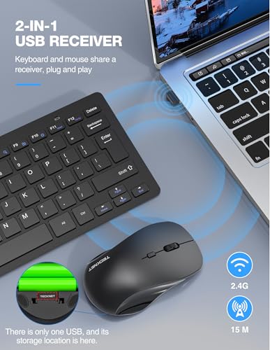 TECKNET Wireless Keyboard and Mouse Combo, Mini Cordless Computer Keyboard and Mouse Set 2.4GHz, Silent Adjustable 1600 DP...