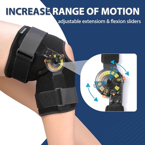 Nvorliy Hinged ROM Knee Brace with Side Stabilizers & Locking Dials, Post Op Knee Immobilizer for Arthritis, ACL, MCL, PC...