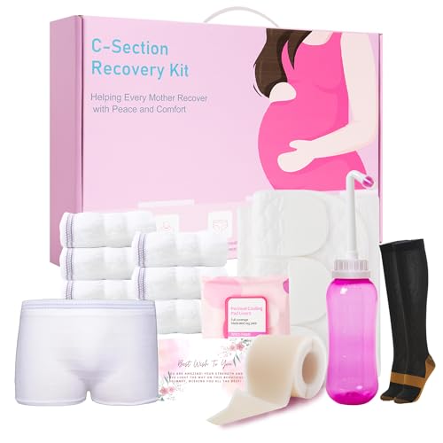 SOFTCA C Section Recovery Must Haves Kit - Peri Bottle,Disposable Mesh Underwears,Witch Hazel Pad Liners,Silicone Scar Pat...