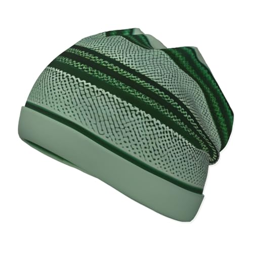 YANYU Green Striped Print Soft Beanie Winter Hat Warm Thermal Cap Headwear for Snow Play Outdoor Activities