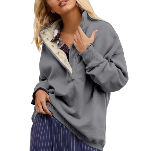 Oversized Sweatshirt for Women Casual Button Henley Neck Pullover Tops Fashion Y2K Sweatshirt Winter Clothes
