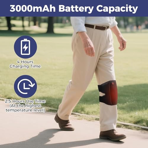 Heating Pad for Knee Cordless, Heated Knee Brace with 3000mAh Large Battery Capacity, Knee Warmer for Arthritis Injury Spr...