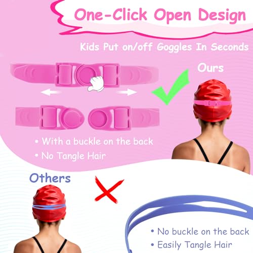 Vvinca Kids Swim Goggles for Kids 3-12, Upgraded Design with Ear & Nose Plug, Wide View Anit-Fog No Leak Water Pool Goggle