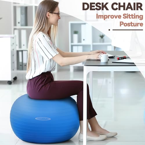 Fitvids Anti-Burst and Slip Resistant Exercise Yoga Fitness Birthing Ball with Quick Pump, 2,000-Pound Capacity, Multiple ...