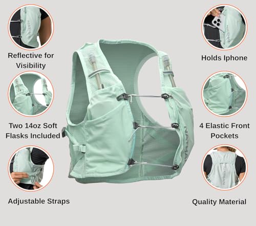 Nathan Women's Hydration Vest - Lightweight Mesh, Breathable, 2x14oz Flasks, 2L Bladder, Reflective Vest, Pinnacle Breeze