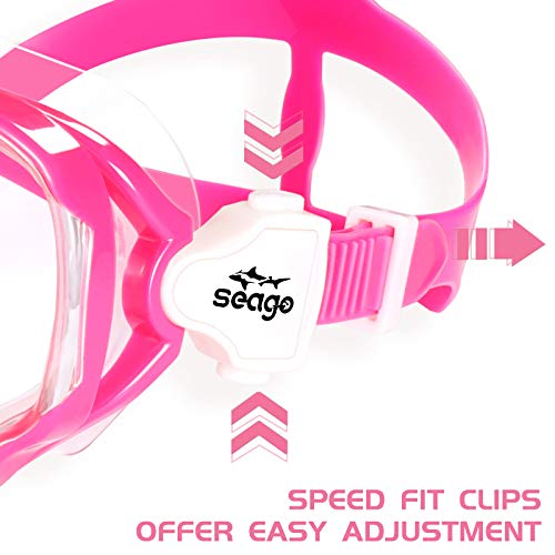 Seago Kids Swim Goggles Snorkel Diving Mask for Youth(5-15), Anti-Fog 180° Clear View