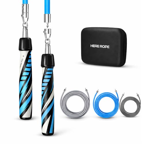 Hererope Weighted Jump Rope for Men & Women, 1/6lb, 1/4lb, 1/2lb Interchangeable Weighted Jump Rope Set with Precision Bal...