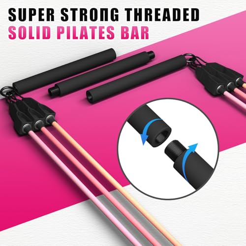 VEICK Pilates Bar Kit with Resistance Bands, Elastic Workout Bands for Men Women, Set of 5 Resistance Loop Bands for Home ...