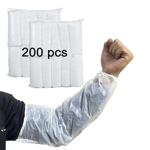 FIPASEN Disposable Oversleeves Covers, 200PCS Plastic Arm Sleeves Covers for Painting Repairing Cleaning Tattooing - White