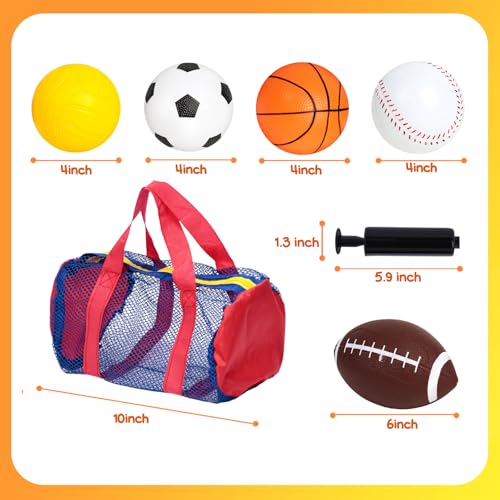 LovesTown Sports Balls for Kids, 5 Pack Inflatable Playground Balls Rubber Kickballs Dodgeballs with Duffle Bag, for Kids ...