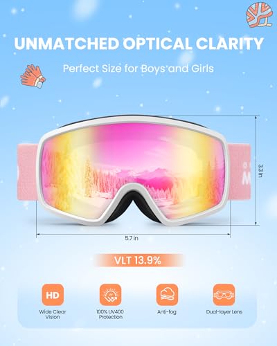 OutdoorMaster Kids Ski Goggles OTG Snowboard Goggles with 100% UV Protection Kids Snow Goggles for Boys Girls Toddler