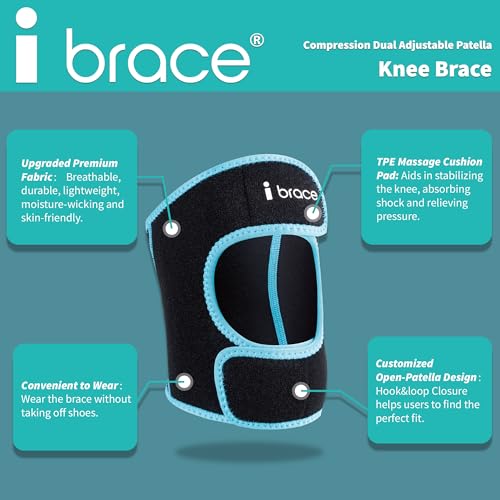 i BRACE Compression Adjustable Knee Brace, Dual Patella Tendon Support Strap for Pain Relief, Arthritis, Tendonitis, ACL, ...