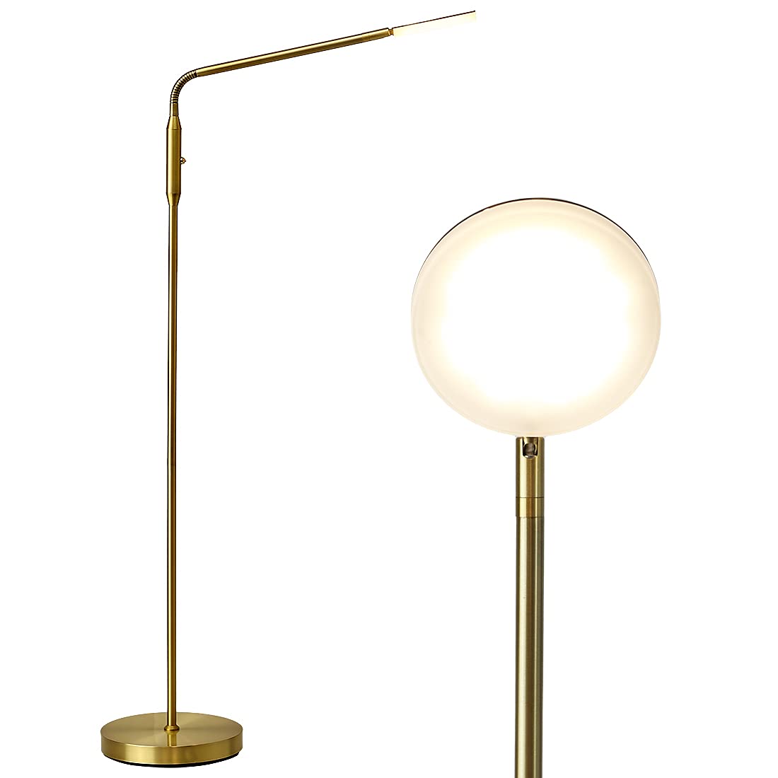OBright Dimmable LED Floor Lamp, Adjustable Color Temperature, Antique Brass, Model OB-FL11D, 360° Flexible Gooseneck