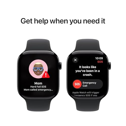 Apple Watch Series 10 [GPS + Cellular, 46mm] - Jet Black Aluminum Case with Black Sport Band, M/L (Renewed)