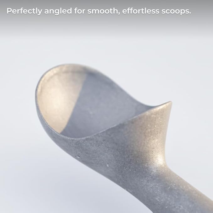 Aluminum Ice Cream Scoop, Ergonomic One-Piece No-Trigger Scooper with Elevated Head, 7 inch, Vintage Matte Silver
