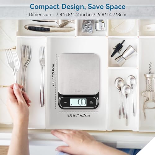 BOMATA Waterproof IPX6 Kitchen Scale, 0.1 g/0.01 oz High Precision, 5 kg/11 lbs, Digital Scale with Backlight, Stainless S...
