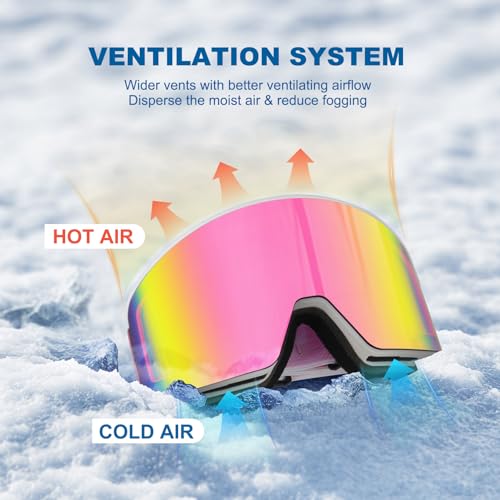 EXP VISION Ski/Snowboard Goggles, Magnetic Lens Snow Goggles with Anti-Fog & UV400 Protection for Men & Women