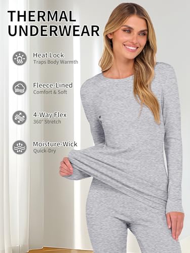 ANRABESS Thermal Underwear for Women Long Johns Fleece Lined Base Layer Pajama Set Cold Weather Top Bottom Winter Clothing