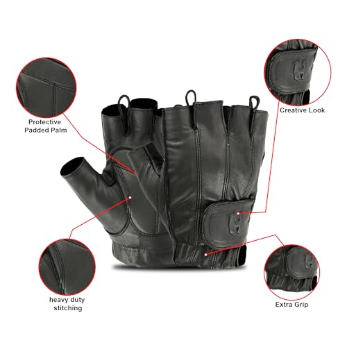 Hugger Glove Company Fingerless Leather Gloves for Men - Driving Gloves with Gel Palm Motorcycle Gloves - Biker, Riding, P...
