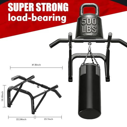 Wall Mounted Pull Up Bar Heavy Duty Steel Chin Up Bar for Home Gym Doorway Wall Installation Multi-Function Upper Body Wor...