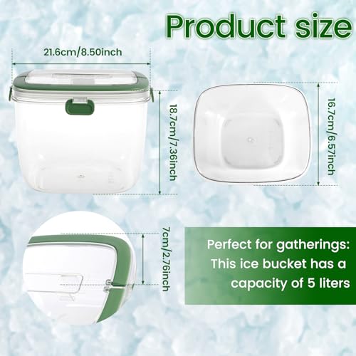 Abizarch 5L Portable Ice Cube Storage Bin, Clear Ice Bucket for Freezer with Lid & Tong for Outdoor Camping, Plastic Refri...