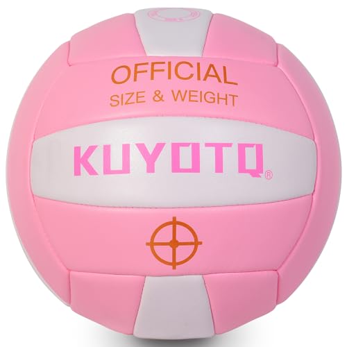 KUYOTQ Pink Outdoor Volleyball Official Size 5 Thickened Surface Soft Leather in&Outdoor Volleyball for Youth Adults,Beach...