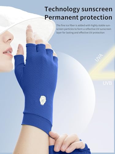PIQIDIG Men's Women's SPF Fingerless Gloves Mittens Sun Protection Unisex Driving Gloves UPF 50+ With Silicone Gel