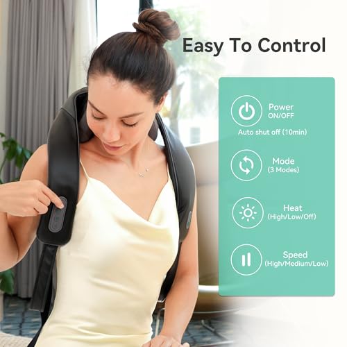 Snailax Cordless Neck Shoulder Massager with Heat for Pain Relief Deep Tissue, Upgarded 4D Kneading, Shiatsu Back Neck Mas...