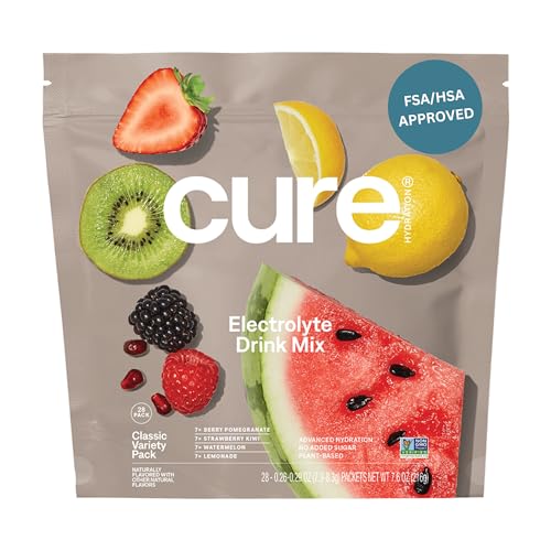 Cure Hydration | Plant-Based Electrolyte Drink Mix | No Added Sugar | FSA-HSA | Dehydration Relief Powder Made with Coconu...
