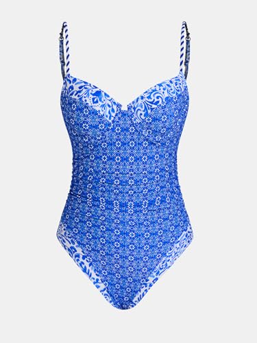 CUPSHE Women's One Piece Swimsuit V Neck Color Block Underwire Push Up Ruching Tummy Control Back Cutout Retro Textured