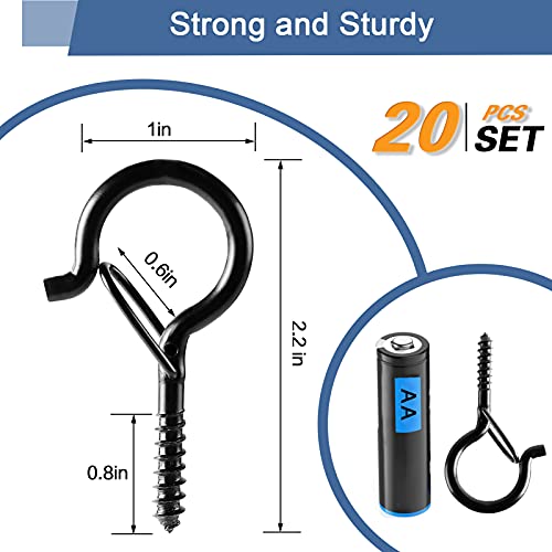 ADIIL 20 PCS Q Hanger Hooks with Safety Buckle, Windproof Screw Hooks for Hanging Outdoor String Lights, Plants, Christmas...