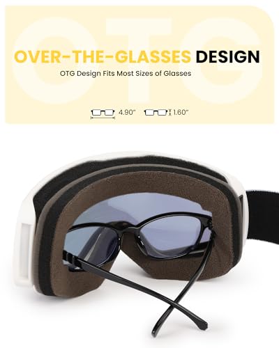 SNOWER Kids Ski Goggles, Anti-Fog Snow Goggles with OTG Design, 100% UV Protection, HD Lens for Kids Boys Girls