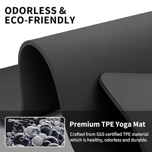 Hatha Yoga Extra Long TPE Yoga Mat 79" x 40” x 1/2" Thick Non-slip Exercise Mat for Home Gym Use, Yoga, Pilates, Fitness &...