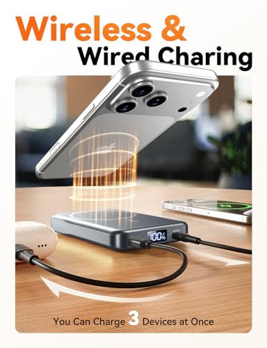 Aobbow Magnetic Portable Charger, 10000mAh for Magsafe Battery Pack, 20W Fast Charging Power Bank, Travel Essential of Wir...