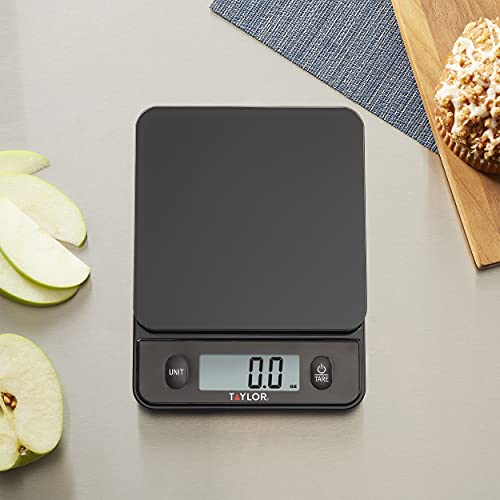 Taylor Glass Top Food Scale with Touch Controls, 11 lb Capacity, Sleek Black Design for Precision Food Measurement in Gram...