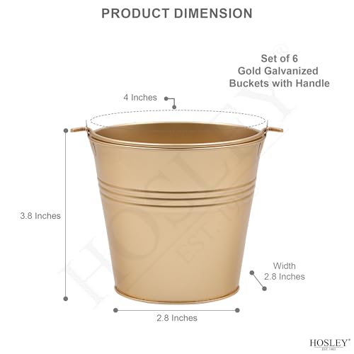 Hosley 6 Pack Gold Metal Buckets, 4" Dia x 3.6" H. Ice Pails for Plants, Succulents, Party Favors Organizing, Rustic Home ...