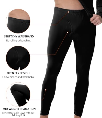 wirarpa Men's Long Johns Thermal Underwear Set Light Fleece Lined Base Layer Long Sleeve Top and Bottom