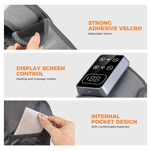 YAZHI Cordless Knee Massager for Pain Relief – Electric Heated Knee Brace, 5 Heat Levels & 3 Massage Modes, Gifts for Men ...