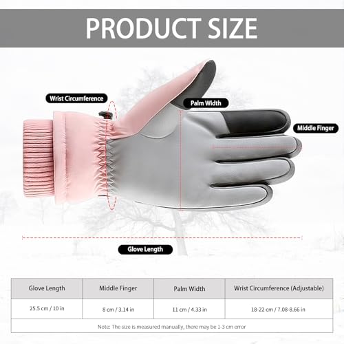 Andiker Women Winter Ski Gloves, Waterproof Touchscreen Snowboard Gloves, Windproof Warm Snow Glove for Skiing Running and...