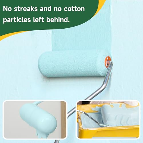 VOOMEY Mini Paint Roller Covers，High Density Foam Paint Roller，4 Inch Foam Roller Paint, 24 Pack,Fits All Flat Surfaces, I...