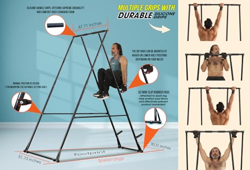KT High and Foldable Pull Up Dip Station Power Tower Stable Adjustable Multifunctional Exercise Machine Durable Home Gym S...