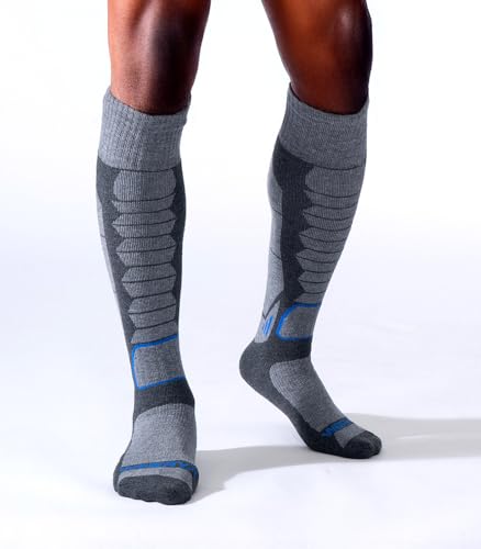 WEIERYA Merino Wool Ski Socks for Men, Women & Youth - Over-the-Calf Full Cushion Thermal Snowboard Socks, Winter Performance