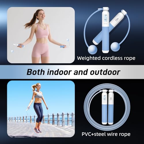 Weighted Cordless Jump Rope for Adults, Adjustable Length Ropes Ropeless Jump Rope for Beach Body Cordless Jumping Rope Wi...