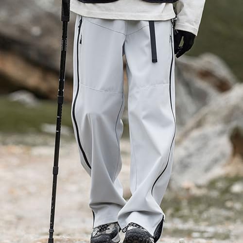 Men's Relaxed Fit Cargo Hiking Pants Elastic Waist Adjustable Side Zipper Pants Casual Climbing Fishing Outdoor Long Trousers