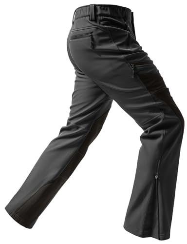 Moosehill Men's-Snow-Ski-Pants Waterproof-Fleece-Lined-Softshell for Winter Outdoor with Zippered Bottom Legs