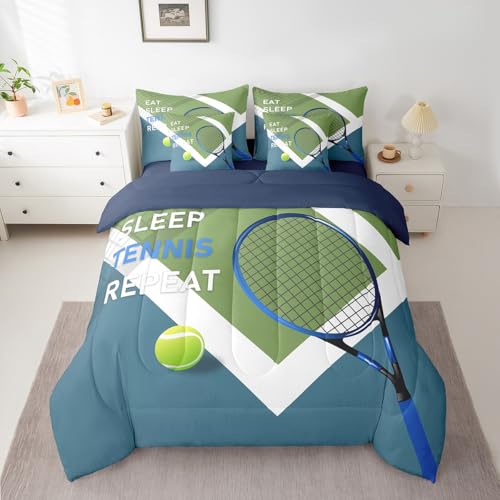 Sports Tennis Comforter Set for Kids Room Decor,Modern Fashion Ball Game Bedding Set Full Size 7 Pcs,Tennis Racket Print B...