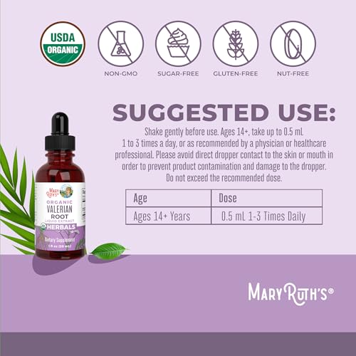 MaryRuth Organics Valerian Root Liquid Drops | 2 Month Supply | Sugar Free | USDA Organic Valerian Root Drops | Support Sl...