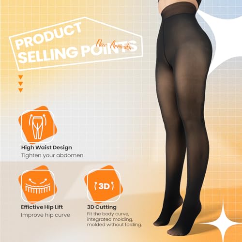 Caprilite 2 Pairs Women Fleece Lined Tights-Fake Translucent Leggings High Waist Pantyhose Sheer Thick Warm Tights For Women